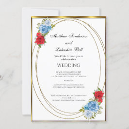 Bröllop White Blue Flowers guld Elegant Inbjudningar