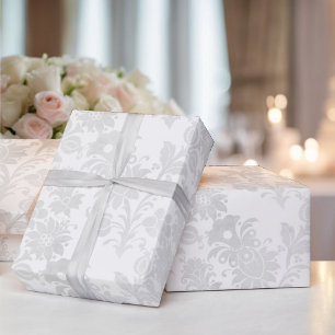 Bröllop White Damask Simple Elegance Blommigt Presentpapper