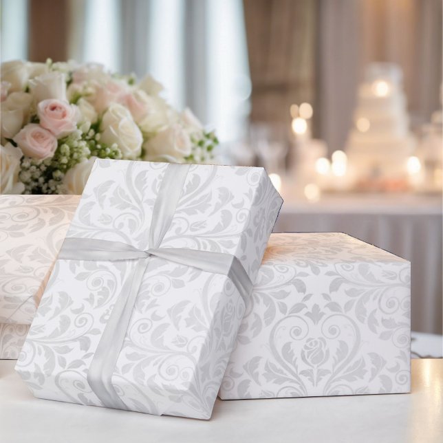 Bröllop White Damask Simple Elegance Ro Presentpapper (Skapare uppladdad)