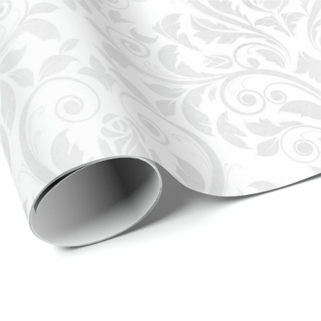 Bröllop White Damask Stylized Heart & Ro Wrappin Presentpapper (Rullad Hörn)