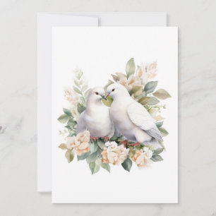Bröllop White Doves Watercolor Inbjudningar
