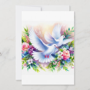 Bröllop White Doves Watercolor Inbjudningar