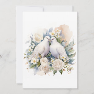 Bröllop White Doves Watercolor Inbjudningar
