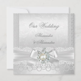 Bröllop White Pearl Snöre Damask Diamond Silver Inbjudningar