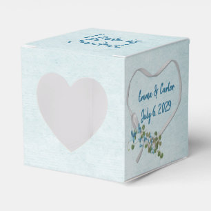 Bröllop White Ribbon Heart on Aqua Favor Box Presentaskar