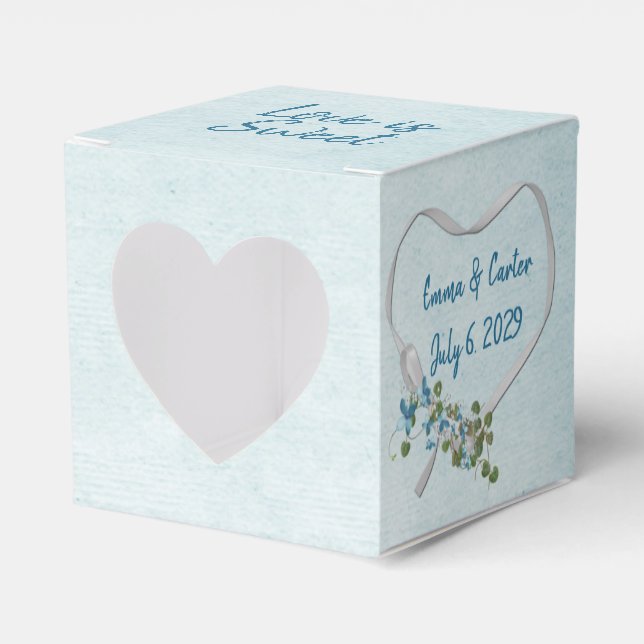 Bröllop White Ribbon Heart on Aqua Favor Box Presentaskar (Framsidan Sidan)