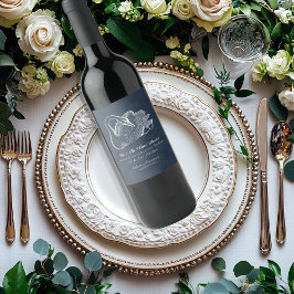 Bröllop White Svan marinblå Vin ned Vinflaska Etikett