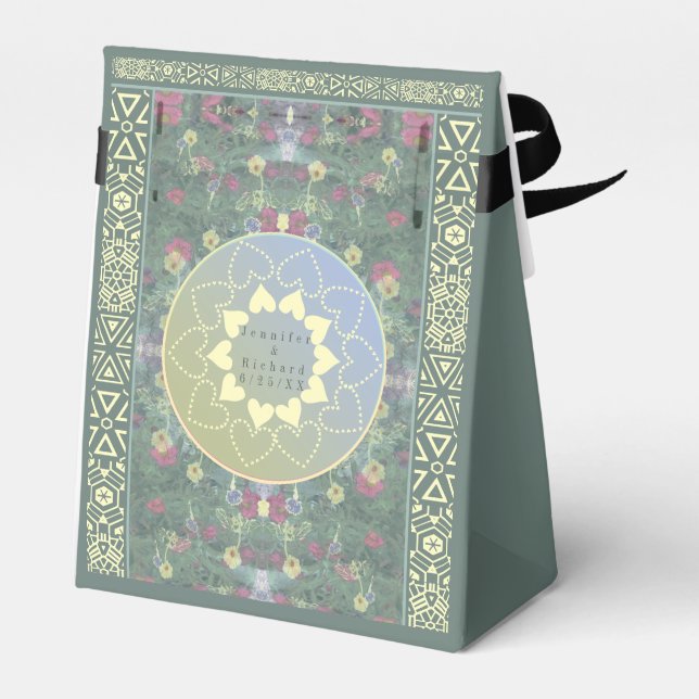 Bröllop Wildblomma Mandala w/para+Date Presentaskar (Baksidan Sidan)