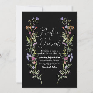 Bröllop Wildblommor Blommigt Ditsy Print Mörk Inbjudningar