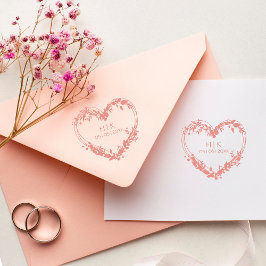 Bröllop Wildblommor Heart Initialer och Date Stämpel