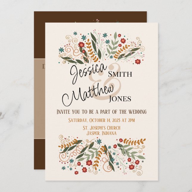 Bröllop Wildblommor Modern Inspiritivity Elegant Inbjudningar (Fram/baksida)