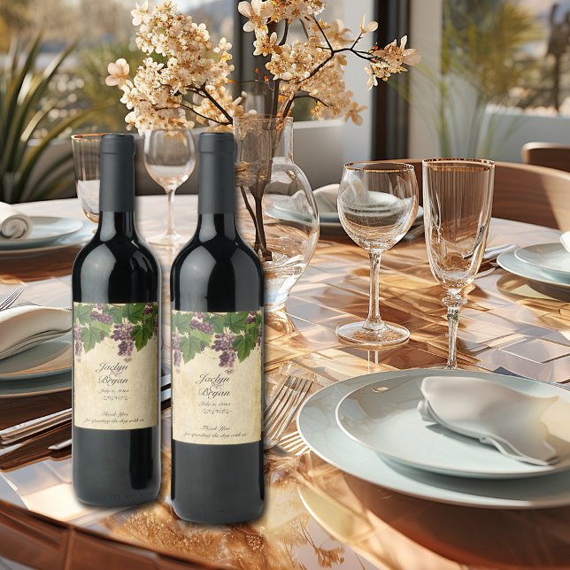 Bröllop Winery, Vineyard Watercolor Rustic Vinflaska Etikett (Skapare uppladdad)