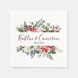 Bröllop Winter Helgdag Napkins | Burgundy Blue Pappersservett