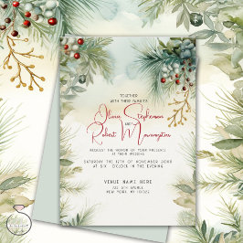 Bröllop | Winter Watercolor Greenery Inbjudningar