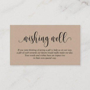 Bröllop Wishing well, Modern Script Brown Kraft Tilläggskort
