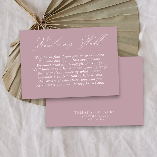 Bröllop Wishing Wishing Calligraphy Script Dusty R Tilläggskort (Simple wedding wishing well card in dusty rose pink from my Wedding Colors collection)