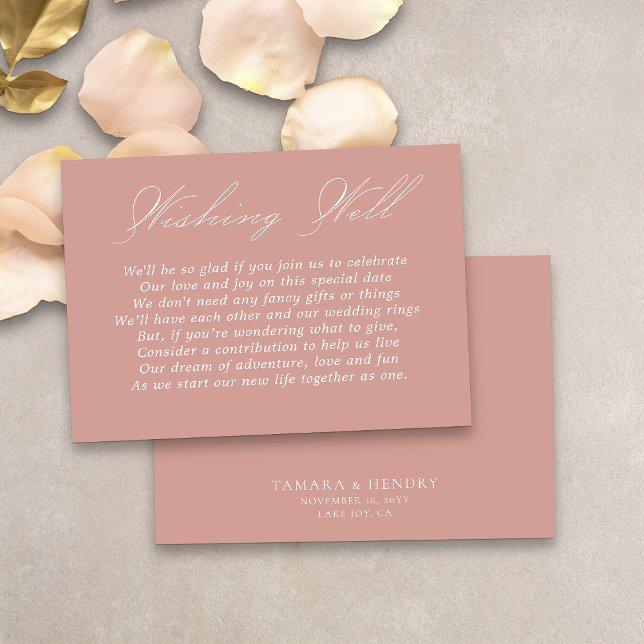 Bröllop Wishing Wishing Calligraphy Script Ro Guld Tilläggskort (Simple elegant wedding wishing well card in rose gold from my Wedding Colors Collection)