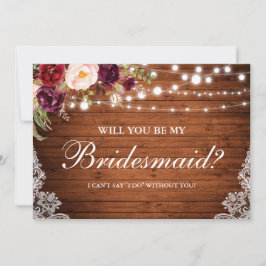 Bröllop Wood Ljus Snöre Blommigt Bridesmaid Inbjudningar
