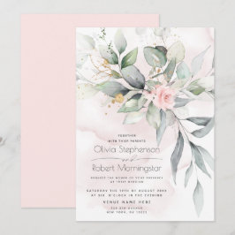 Bröllop | Woodland Greenery Boho Rosa ros Inbjudningar