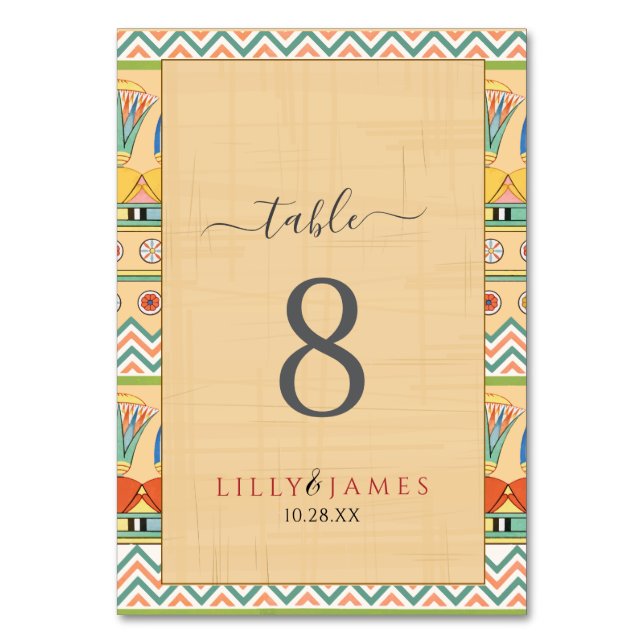 Bröllopapper Pharaoniskt kulturarv på papyrus Bordsnummer (Framsidan)