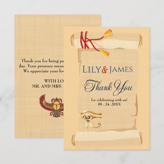 Bröllopapper Pharaoniskt kulturarv på papyrus Tack Kort (Fram/baksida)