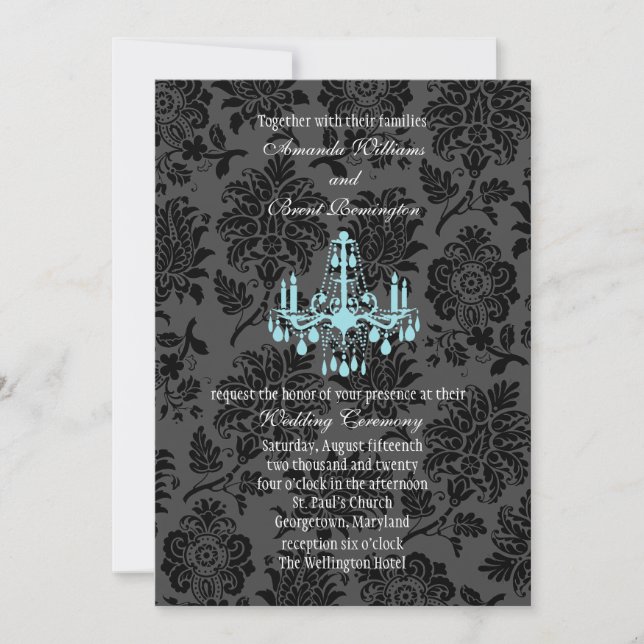 Bröllopbjudan till Victorian Damask (turkos) Inbjudningar (Framsida)