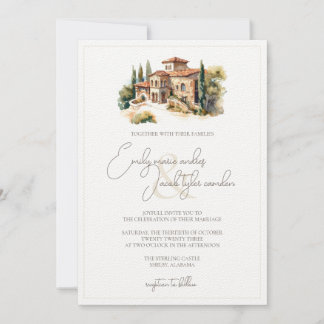 Bröllopbjudan - Tuscan Villa in Watercolor Inbjudningar