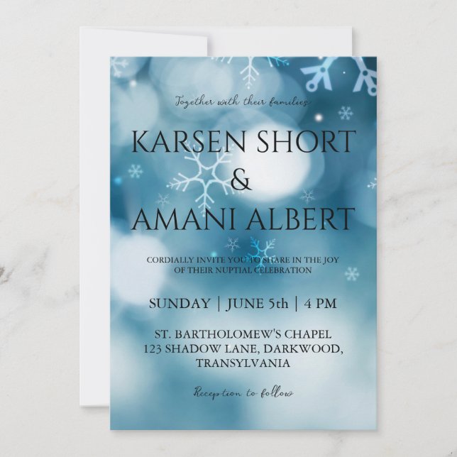 Bröllopbjudanden i snö under vintern inbjudningar (Framsida)