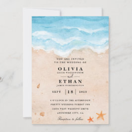 Bröllopbjudanden på stjärnfiskstrand inbjudningar