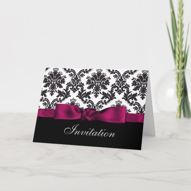 Bröllopbjudanden till rosa damask inbjudan (Framsida)