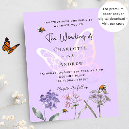 Bröllopblommor violett inbjudan till budgetbröllop flygblad