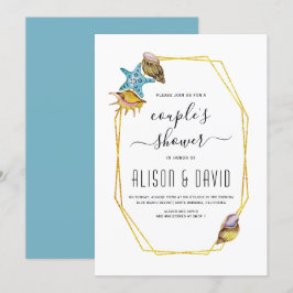 Bröllopdusch på par i polygon och strandstrand inbjudningar