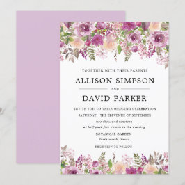 Bröllopekort för Blommigt med violett vattenfärg Inbjudningar