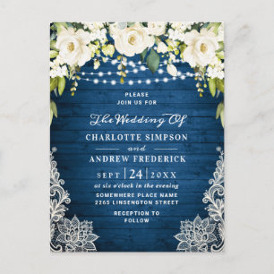Bröllopekort för vit ros Snöre Rustic Wedding Card Vykort
