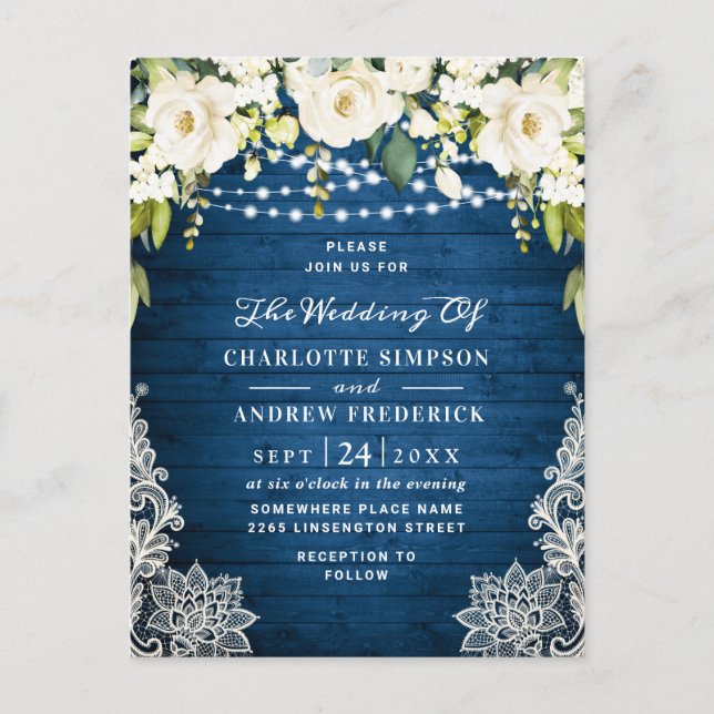 Bröllopekort för vit ros Snöre Rustic Wedding Card Vykort (Framsida)