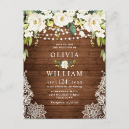 Bröllopekort för vit ros Snöre Rustic Wedding Card Vykort
