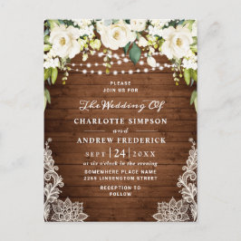 Bröllopekort för vit ros Snöre Rustic Wedding Card Vykort