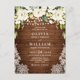Bröllopekort för vit ros Snöre Rustic Wedding Card Vykort