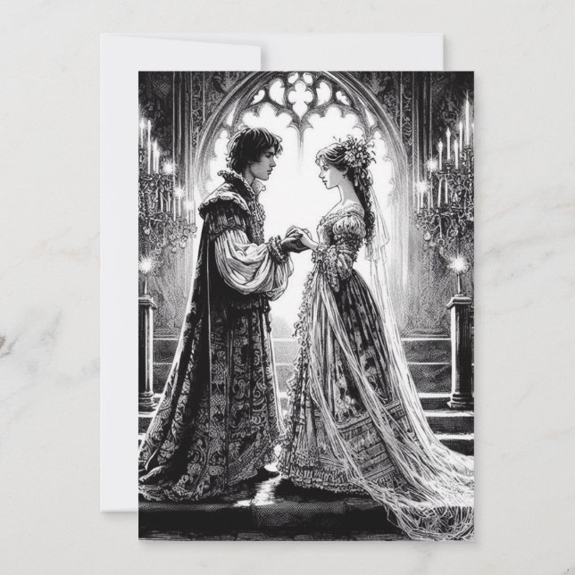 Bröllopekort - Svartvit Romeo Juliet Inbjudningar (Baksida)