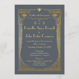 Bröllopekort,Underbar Gatsby, grått, guld Inbjudningar