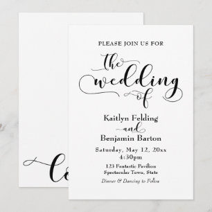 "Bröllopet För" Svart Typografi, Enkel, Elegant Inbjudningar