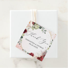 Bröllopet gynnar märkre burgundy guld greenery gåvor etiketter