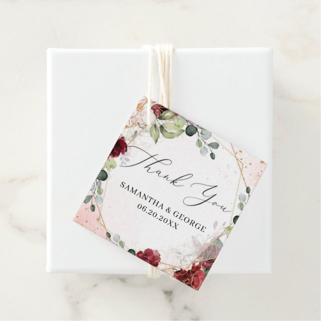 Bröllopet gynnar märkre  burgundy guld greenery gåvor etiketter (På plats)