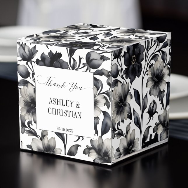 Bröllopet gynnar svart och vitt godis presentaskar (Wedding favors black and white candy favor box personalized wedding favor box elegant simple floral)