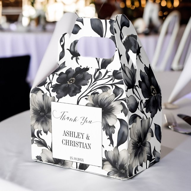Bröllopet gynnar svartvit blommigt presentaskar (Wedding favors black and white floral favor box personalized elegant favor box black flowers)