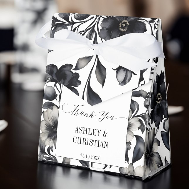 Bröllopet gynnar svartvit blommigt presentaskar (Wedding favors black and white elegant floral favor box wedding favors personalized box floral)
