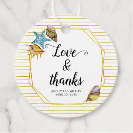 Bröllopet i kärlek och tack vare vattenfärgsstrand gåvor etiketter