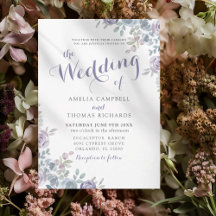 Bröllopet med lila & blå blomsterbröllopsinbjudan