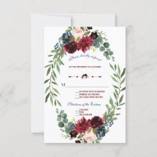 Bröllopet OSA Blått Blommigt för Merlot Navy Bloom Kort