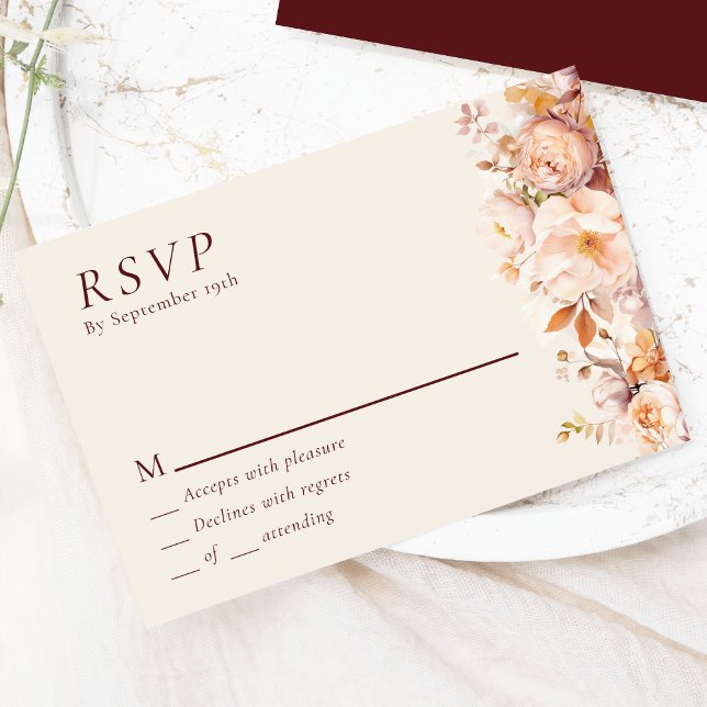 Bröllopet OSA Burgundy Cream för hösten Blommigt Kort (Skapare uppladdad)